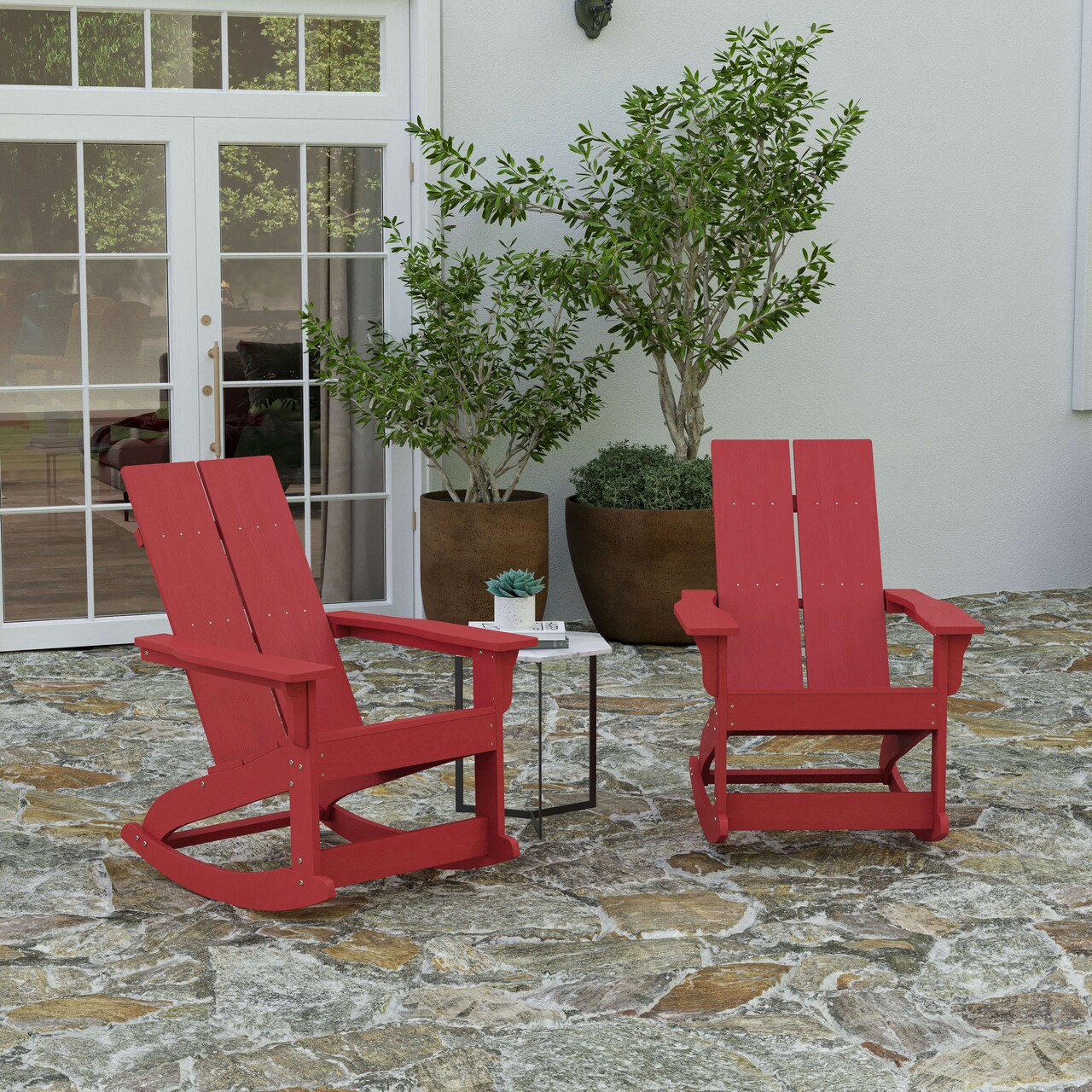 Merrick Lane Set of 2 Wellington UV Treated All-Weather Polyresin Adirondack Rocking Chair for Patio, Sunroom, Deck and More